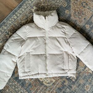 Hollister Corduroy Cream Puffer Jacket